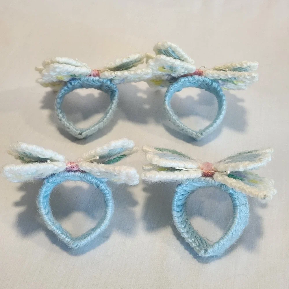 Handmade Plastic Canvas‎ Butterfly Napkin Rings Pastel Set of 4 Spring Easter